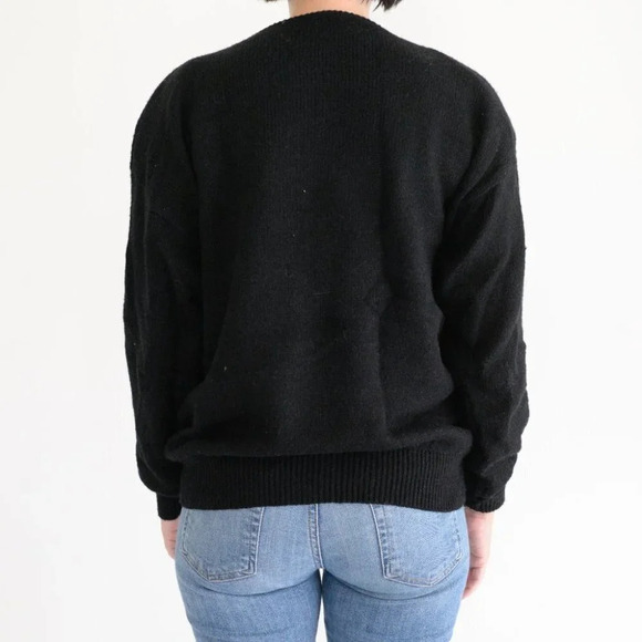 Vintage Black with Beaded Floral Knit Crewneck Sweater - Picture 3 of 12